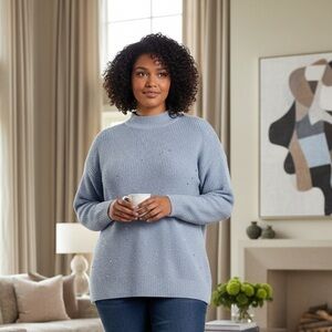 Michael‎ Kors sweater Crystal Embellished ribbed knit sweater Powder Blue XL